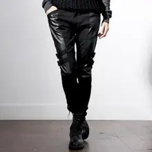 27-44 хит Новые мужские штаны модные индивидуальные pu кожаные сплайсинга повседневные тонкие брюки для маленьких ног мужские костюмы больших размеров