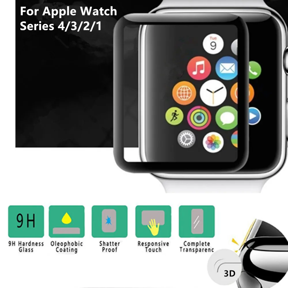 3D полное покрытие из закаленного стекла для Apple Watch 40 мм 44 мм серия 4 протектор экрана для Apple Watch 38 мм 42 мм Серия 1/2/3
