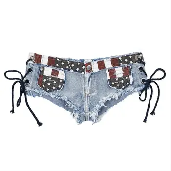 

2019 New Summer Sexy Beach Hot Low Waist Denim Shorts Female Bandage Metal Corns Lace-Up Jean Shorts Fashion Raw Edge Shorts D50
