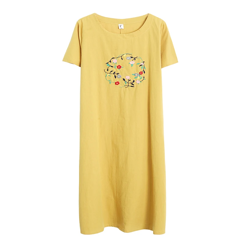 cotton linen plus size vintage embroidery women casual loose long summer dress elegant clothes 2019 ladies dresses sundress