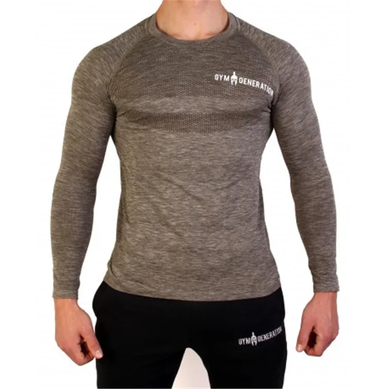 

YEMEKE New Men Long sleeve Tight T-shirt Man Jogger Workout Quick dry t shirt Male Tees Tops Gyms Fitness Brand Clothing