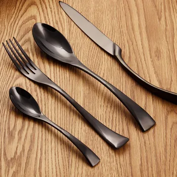 

10Set 4Pcs/Lot Black Stainless Steel Dinnerware Set Polishing Cutlery Set Kitchen Tableware Fork Steak Knife Dinnerware ZA3368