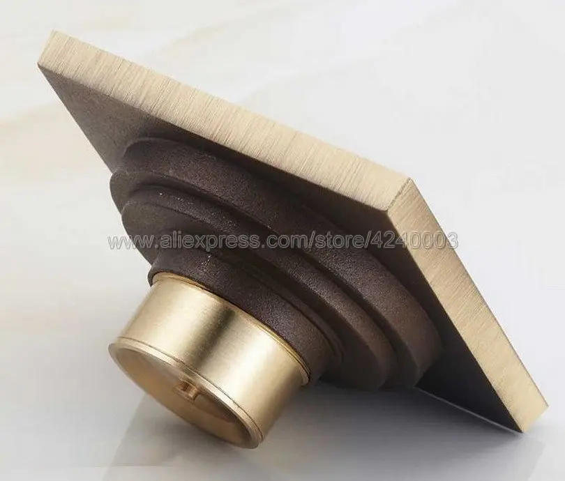 Antique Brass Square Shower Drain Brass Floor Drain Trap Waste Grate With Hair Strainer Bathroom Shower Accessories Khr019