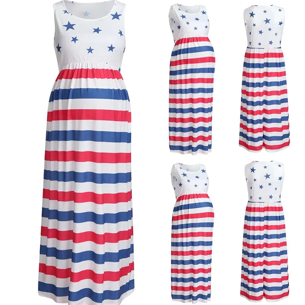 

MUQGEW 2019 dress pregnant Women Maternity Sleeveless Pregnancy Sundress Star Print 4th Of July Dress zwangerschaps kleding