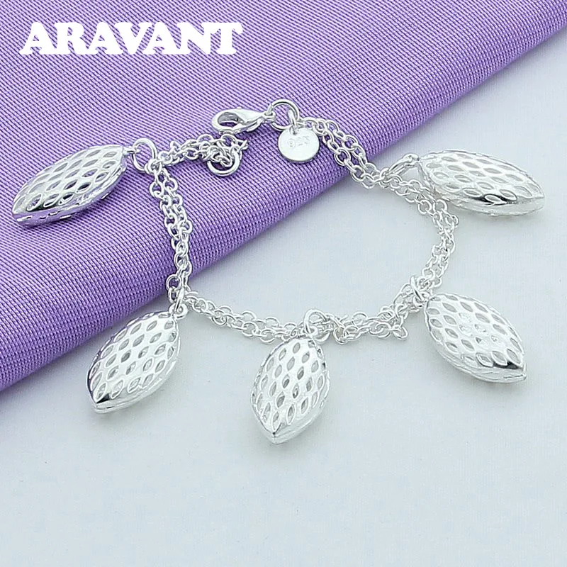

Simple Oval 925 Silver Jewelry Charm Bracelets For Women Girls Fashion Party Jewelry