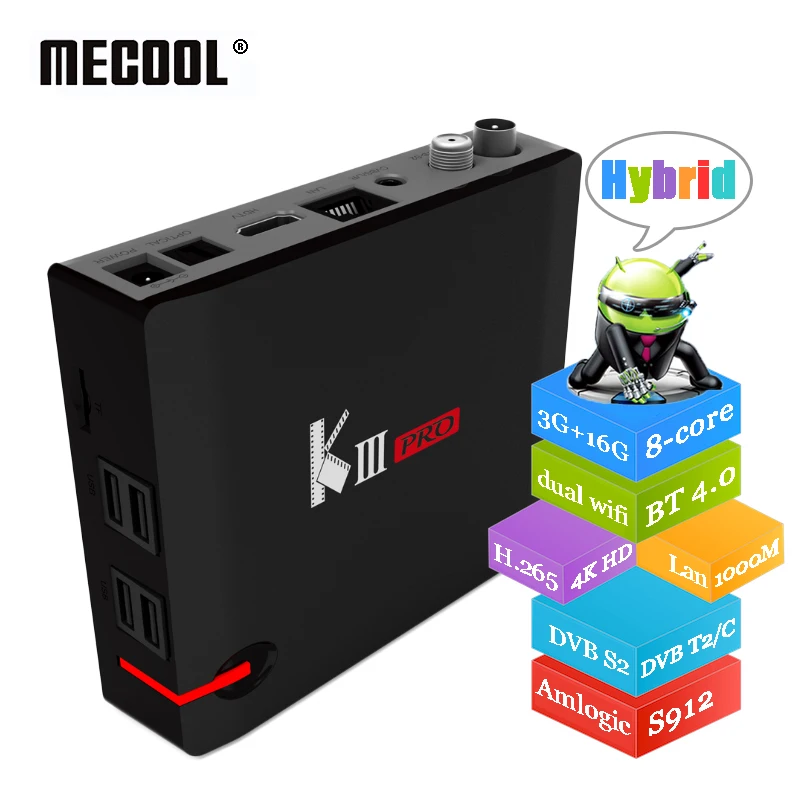 

MECOOL KIII Pro 3G 16G Hybrid Smart TV Box Amlogic S912 8-core DVB S2 T2 C Combo Set Top Boxes Dual Wifi 4K HD Media Player