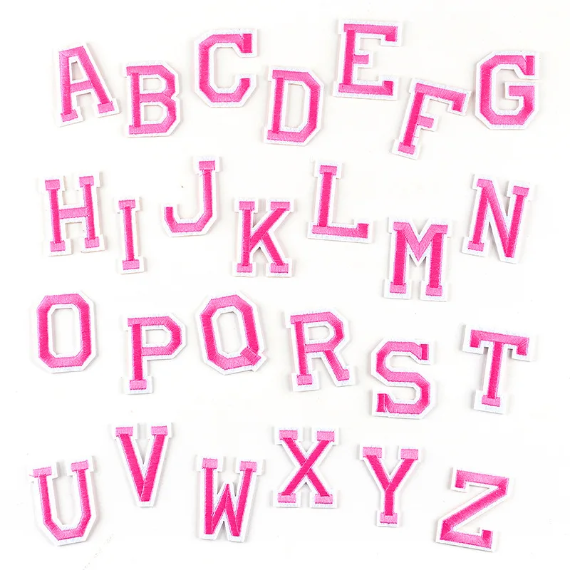 

Pink Letter Patch Alphabet Embroidered Applique Letters Iron on Patches for Clothing Stripe Clothes Sticker Sewing Accessories