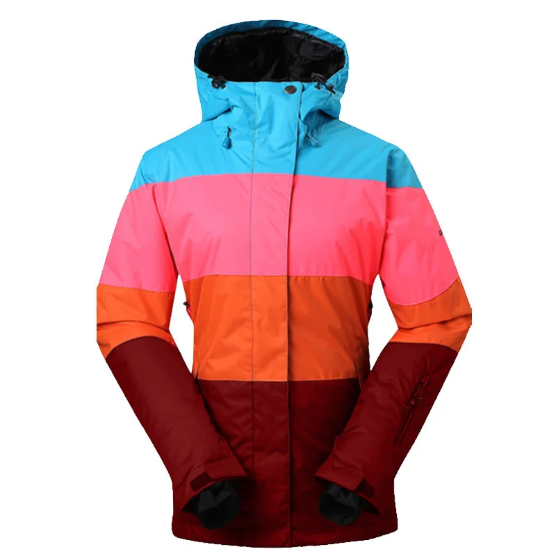Women Ski Jackets Color Plaid Printing Cool Female Girl Snowboarding Jacket Down Coat Winter