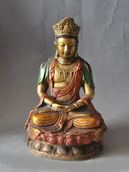 

wedding decoration 8"chinese temple bronze gilt joss Kwan-Yin Guan Yin Bodhisattva Buddha statue