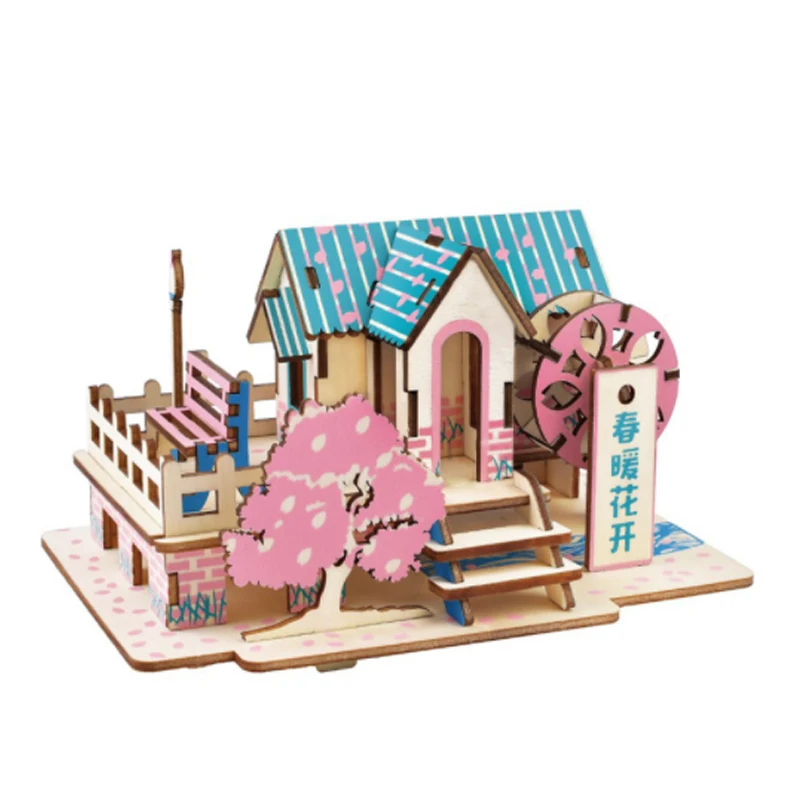

DIY Model toys 3D Wooden Puzzle Spring blossoms Wooden Kits Model Educational Puzzle Game Assembling Toys Gift for Kids P13