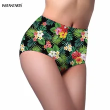 INSTANTARTS Гибискус Гавайский цветок тропическим принтом для женщин Лето бикини дно купальный одежда заплыва костюмы Высокая талия женский купальники