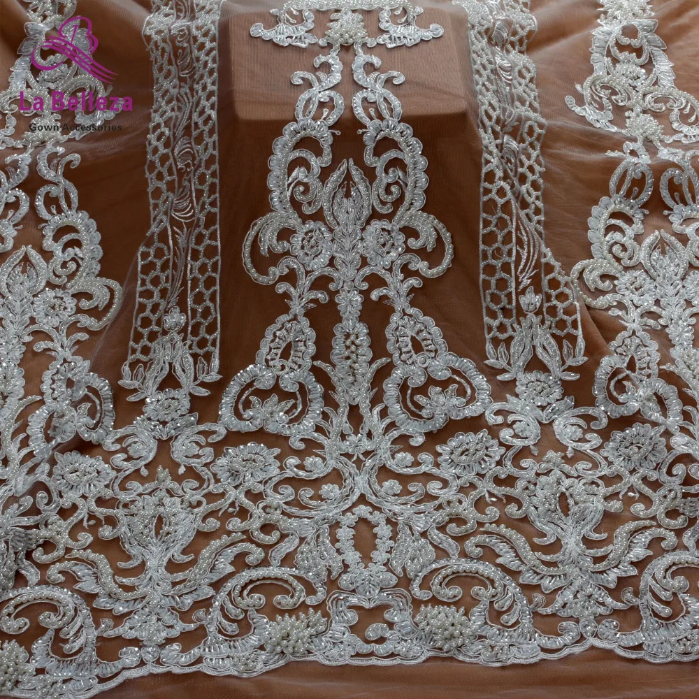 Новая мода стиль off white тяжелые бусы ручной работы на сетке Вышитые свадебное платье/вечернее платье кружевная ткань 1 ярд
