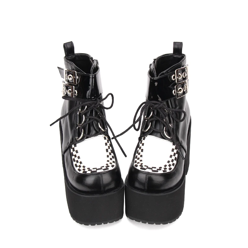 Goedkoop Angelic imprint Punk stijl Booties Enkel lolita Laarzen Zwart Lederen Platform gothic schoenen Maat 35 46 9710