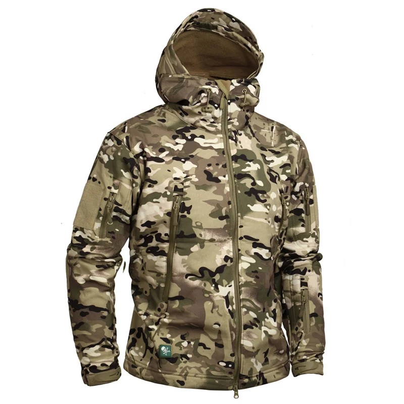 Брендовая камуфляжная Военная Мужская куртка с капюшоном Sharkskin Softshell армейская