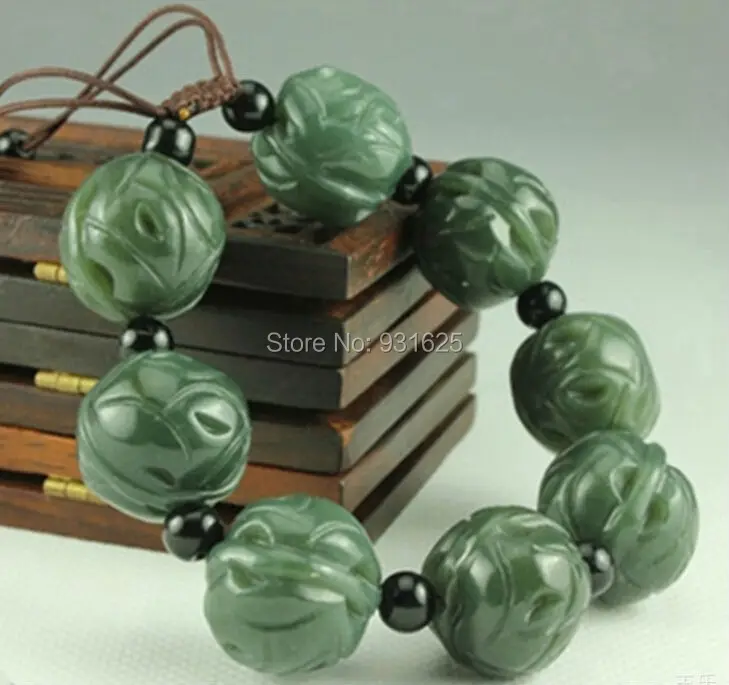 

Wonderful Natural green Round Beads stretch Real HeTian Yu Bracelet Fashion woman Man's Bracelets Jewelry