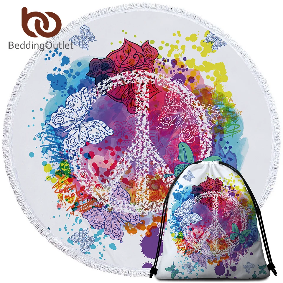 

BeddingOutlet Butterfly Round Beach Towel for Woman Summer Sunblock Toalla Tassel Blanket 150cm Microfiber Cover Up Tapestry
