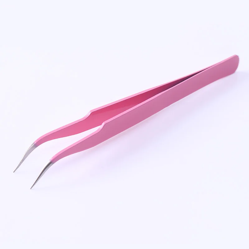 Пинцет прямой изогнутый угол головы для сбора горный хрусталь 3D стикер инструмент для ногтей пинцет Макияж Косметика - Цвет: Pink Curved