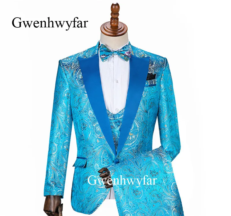 Gwenhwyfar Fashion blue Male Plus Size XS 5XL Floral Pattern Slim Fit