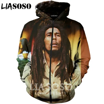 

LIASOSO 2019 Winter New Men Women Fashion Sweatshirt 3D Print Singer Bob Marley Zipper Hoodie Long Sleeve Harajuku Coat B188-02