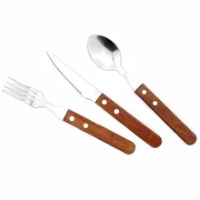 Wooden Handle Cutlery And Get Free Shipping On Aliexpress Jankng 3pcs Lot Wood Handle Dinnerware Set Stainless Steel Silverware Plated Fork Knife