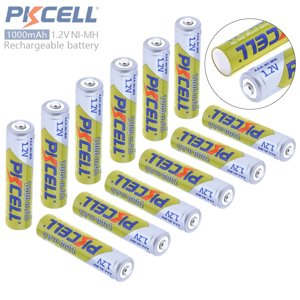 

12pcs PKCELL 1.2V 1000mAh AAA Battery Ni-Mh NiMh AAA Rechargeable Battery with Safety Relief Valve for Camera Toy Remote Control