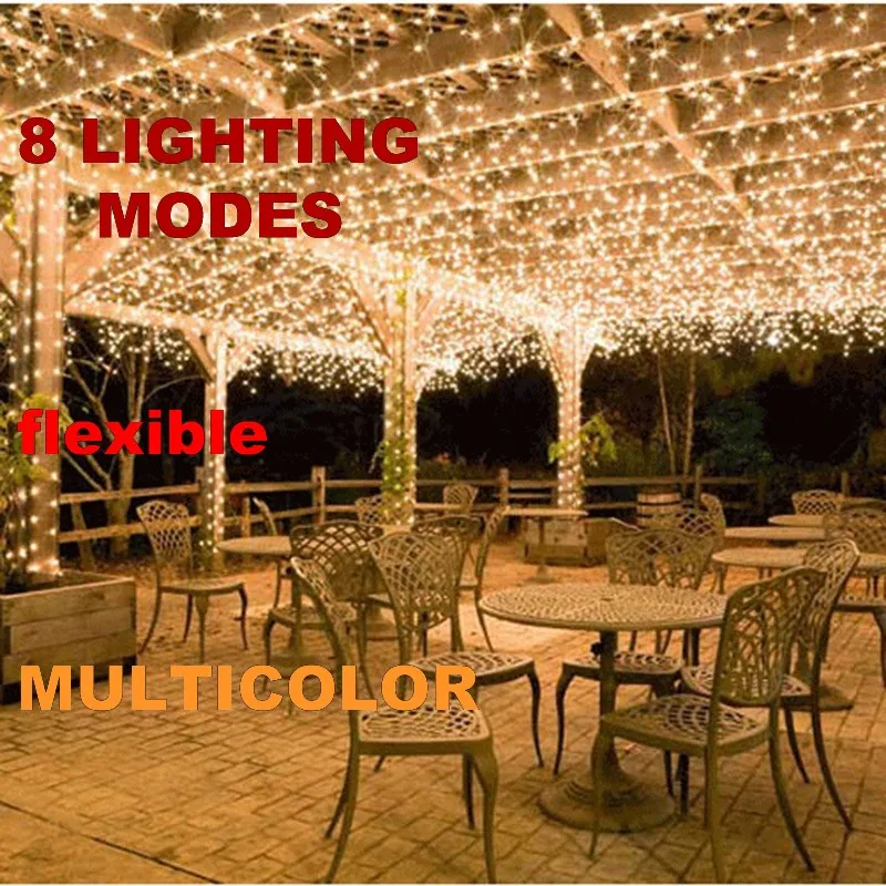 

8 modes multicolor Christmas Solar LED String Light Waterproof 10M 33ft 100 LED Silver Wire Fairy Lamp For Outdoor Garden Chris