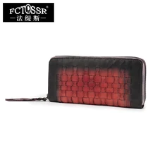 2017 neue Hand-Hit Farbe Echtes Leder Frauen Brieftasche Retro Freizeit Tageskupplungen Hand Baotou Gitter Geflochtenem leder brieftasche