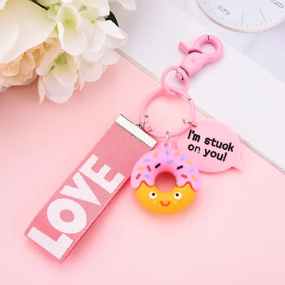 1PS Resin Mini Cute Key Chain Kawaii Bag Chain Straps Donut Cake Keychain For Girl Gifts Love Pendant Bag Charm Key Ring - Цвет: keychain 4