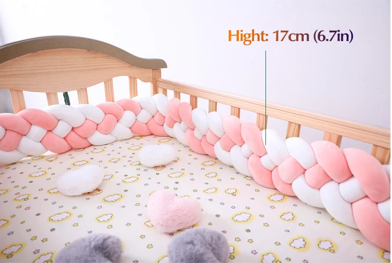 Baby Shining 4 Strands Newborn Crib Bumper 2M/3M Infant Bed Protector Room Decor 17CM(6.7in) Height Pure Weaving Plush Knot