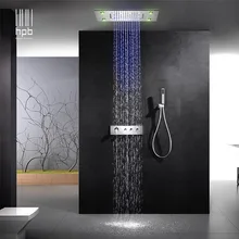 HPB wall mounted led 3 colors 3way rainfall waterfall shower faucets sets with thermostatic 3 function mixing valve 014-50x36P-N HPB wall mounted led 3 colors 3way rainfall waterfall shower faucets sets with thermostatic 3 function mixing valve 014-50x36P-N