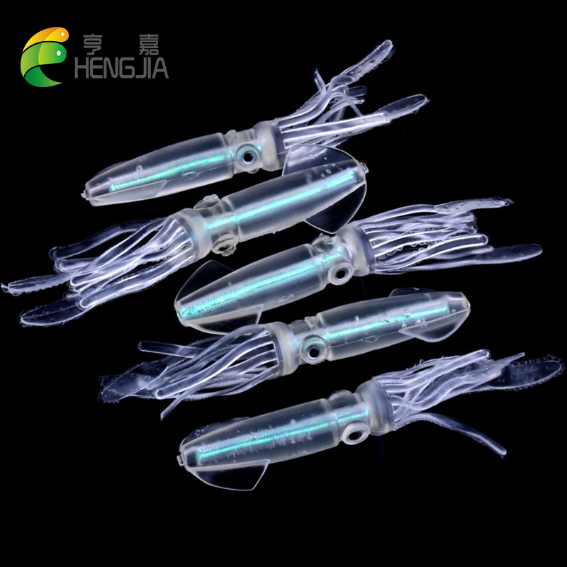 HENGJIA 10cm 8g soft rubber colorful tube fishing lures luminous squid