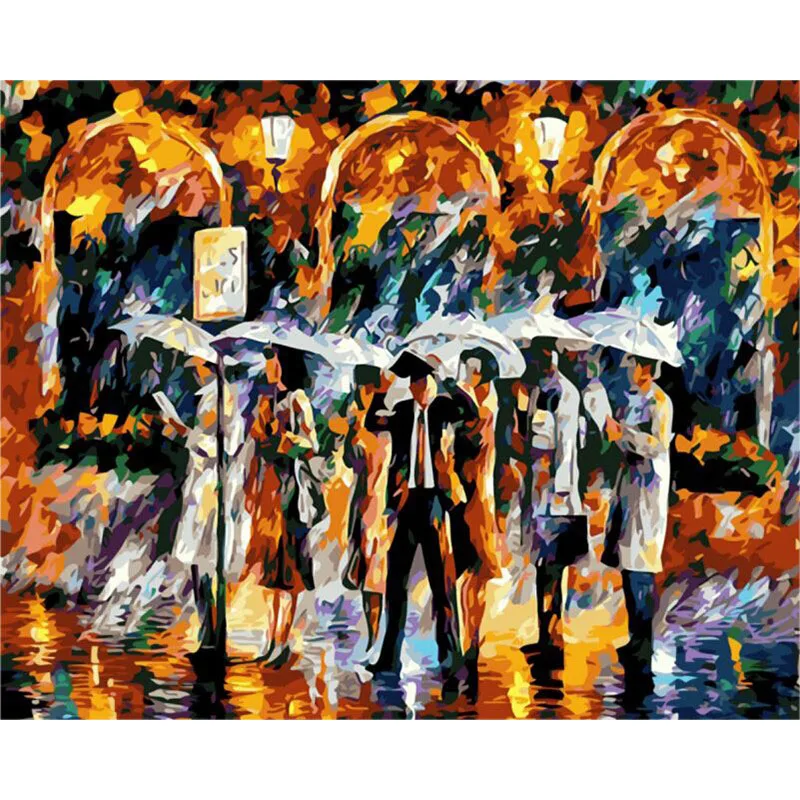 Ходьба в дождь. 40х50см, живопись по номерам, DIY, настенное искусство, декор гостиной, пейзаж, фигура, животное, цветок, коробка
