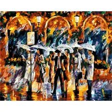 Ходьба в дождь. 40х50см, живопись по номерам, DIY, настенное искусство, декор гостиной, пейзаж, фигура, животное, цветок, коробка