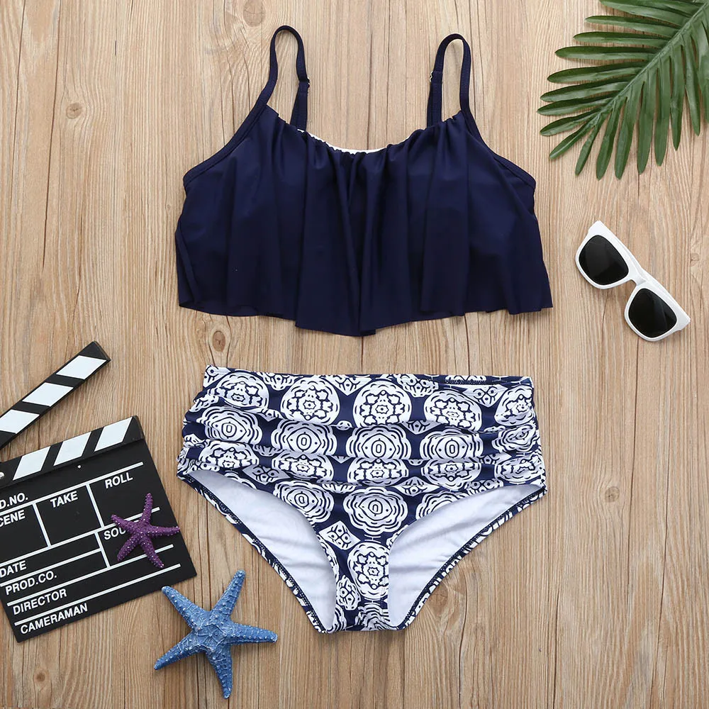 

bikini 2018 Women Falbala High-waisted Bikini Set Push-Up Swimsuit Bathing swimsuit separate 2pcs set for female A1