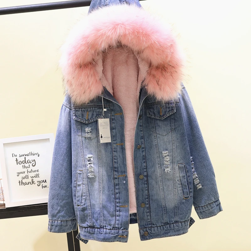 2018 winter Loose Hooded Big Fur women Parka Thick Warm Lamb Fur Long Denim Jacket winter jacket women coat with fur Jean Jacket 2018 winter Loose Hooded Big Fur women Parka Thick Warm Lamb Fur Long Denim Jacket winter jacket women coat with fur Jean Jacket