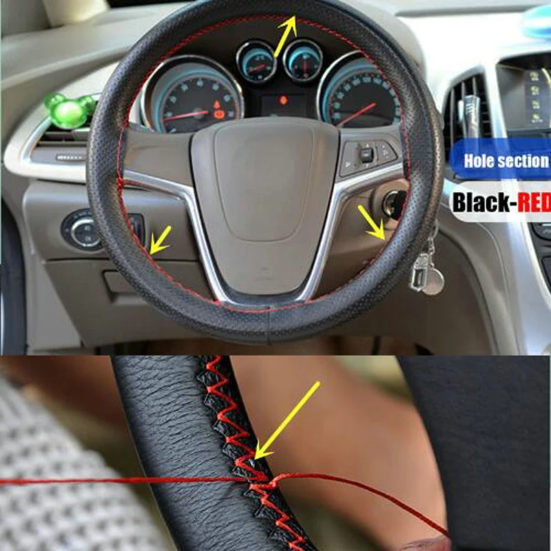 Black DIY PU Leather Car Truck Auto Steering Wheel Cover With Needles and Thread