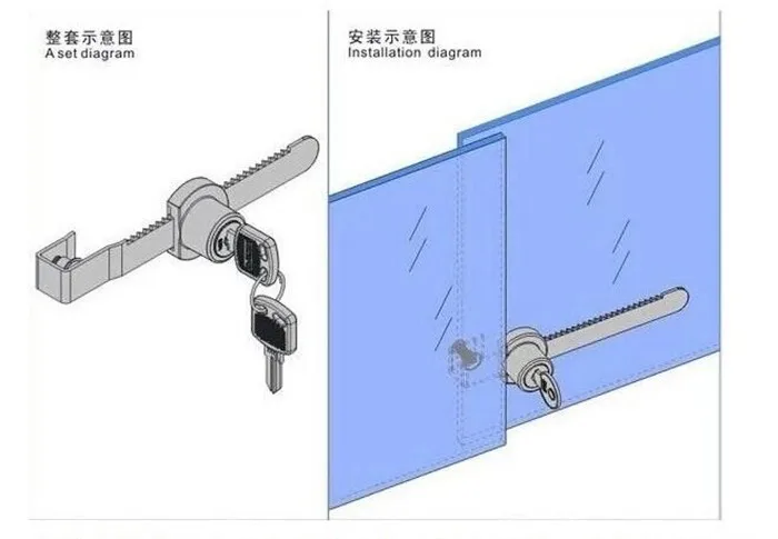 2pcs Universal Key Type Sliding Glass Cabinet Door Lock Vitrine