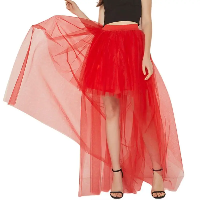 

Womens Mesh High Waist Pleated Fluffy Maxi Dovetail Tutu Skirt Layered Tulle High Low Asymmetric Dance Party A-Line Petticoat