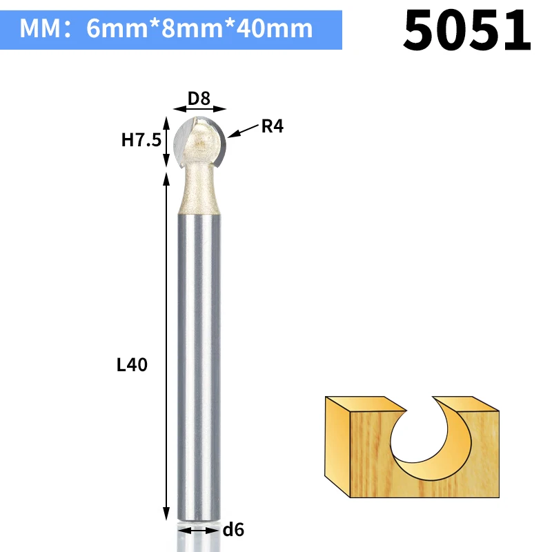 HUHAO 1 шт., 3 мм, 6 мм, хвостовик, круглая резьба по дереву, резьба по дереву, деревообработка, круглый 3D гравировальный нож - Длина режущей кромки: 5051