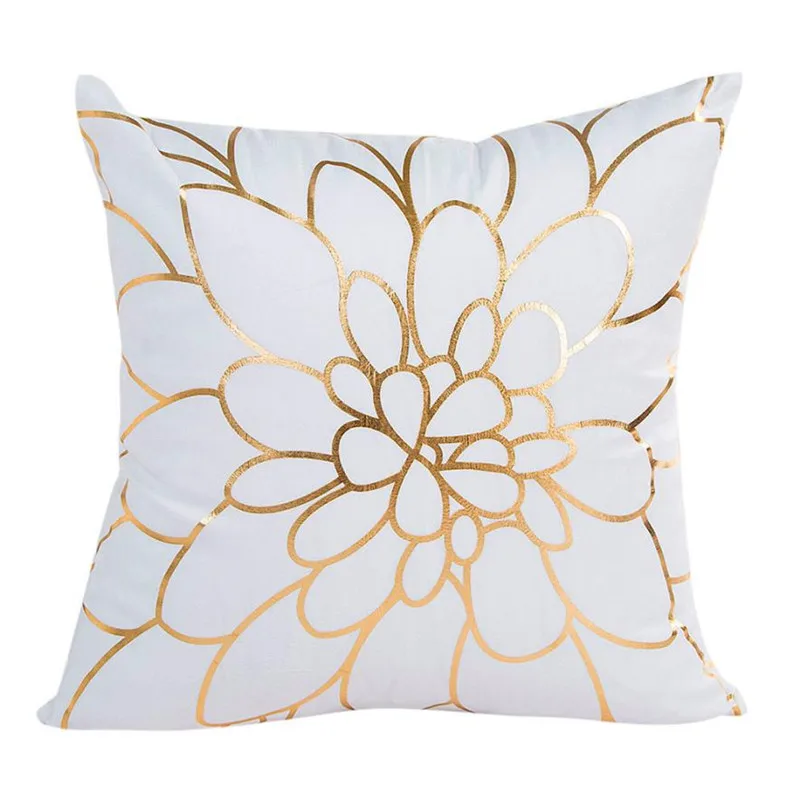 

Quality Gold foil print waist cushion case square white Flower/Tree pillow covers Polyester Diamond pattern pillow slips sale