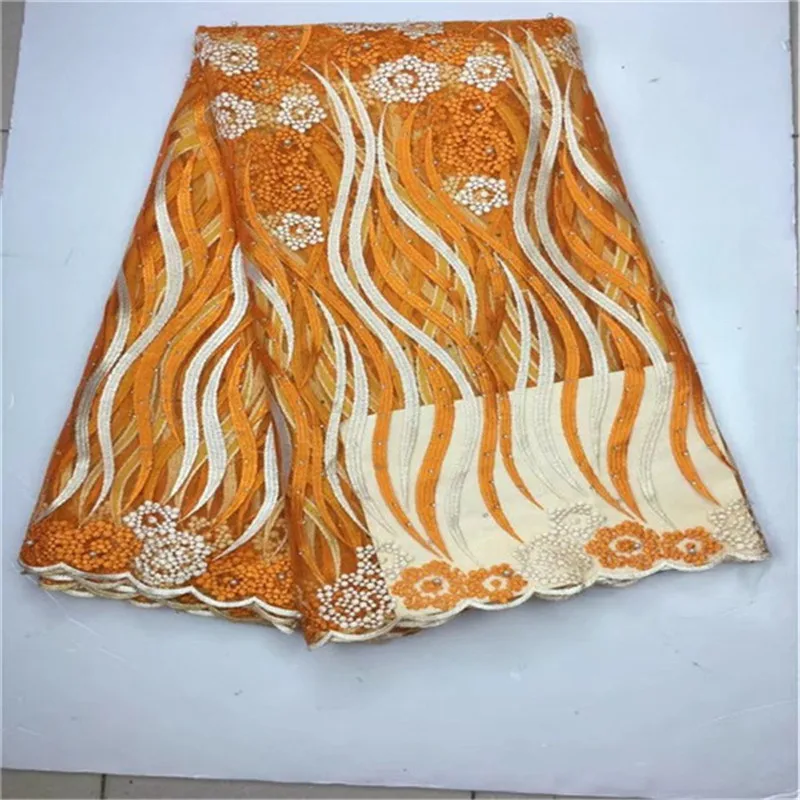 Free Shipping Cheap Burgundy Wedding Nigerian Lace Fabrics High Quality African Tulle Net With Stones Beads Orange | Дом и сад