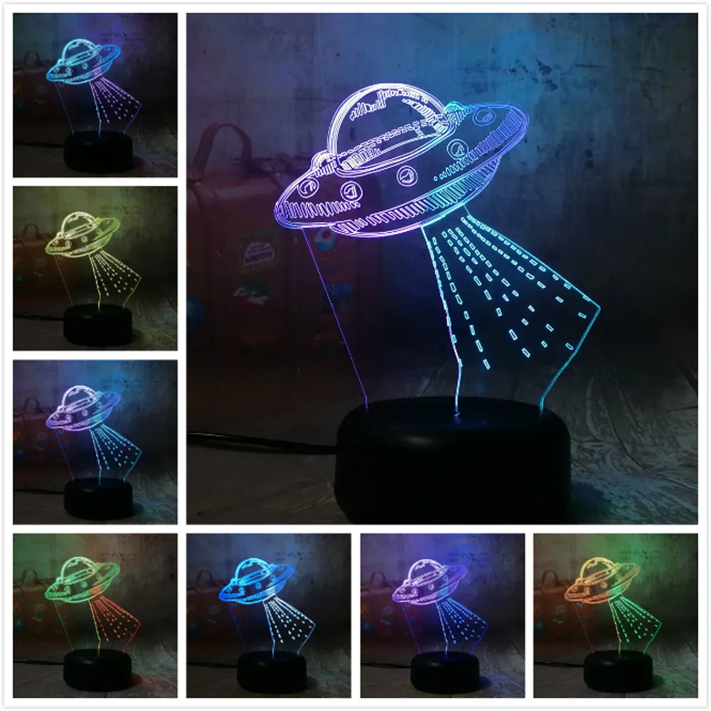 Amroe лампа с мультяшным UFO Alien космический корабль акрил 3D RGB ночные светильники USB
