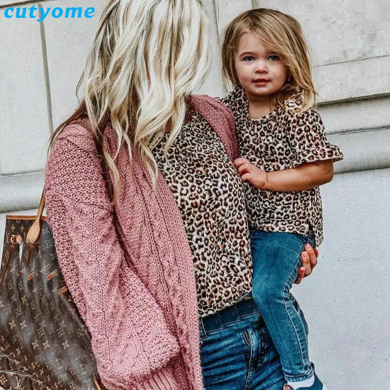 Mommy and me Clothes Short Slevee Leopard Tops Family t shirt mother and daughter clothes Mom And Daughter Chiffon T-shirt (15)