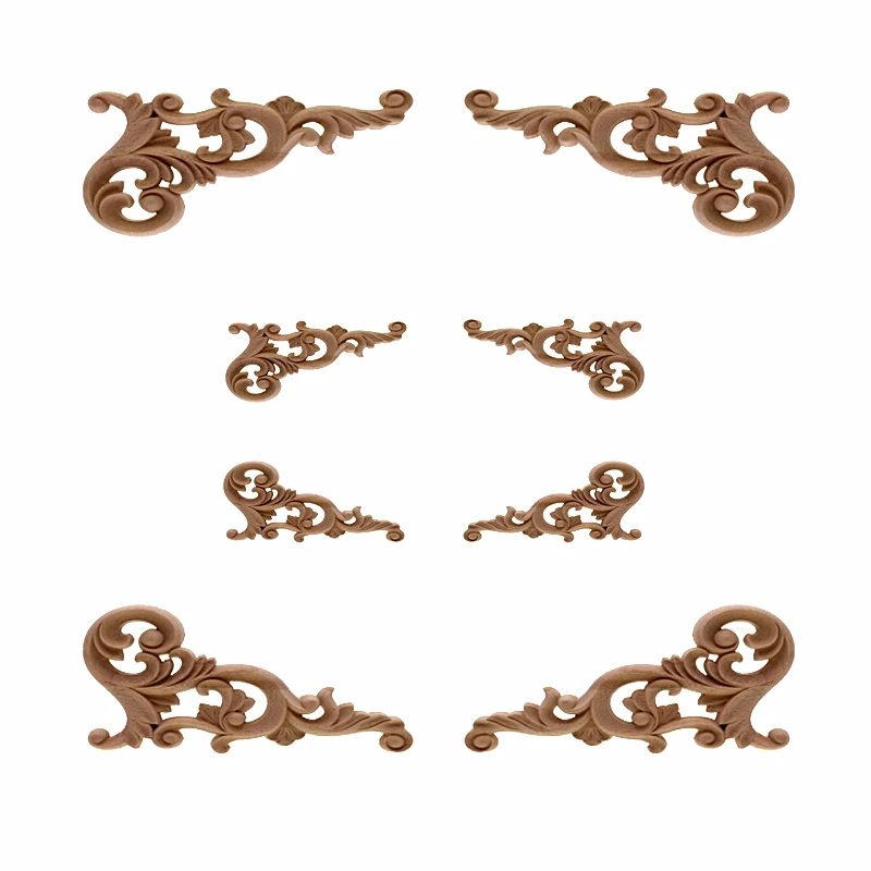 

VZLX Vintage Unpainted Wood Carved Decal Corner Onlay Applique Frame for Home Furniture Wall Cabinet Door Decor Crafts figurine
