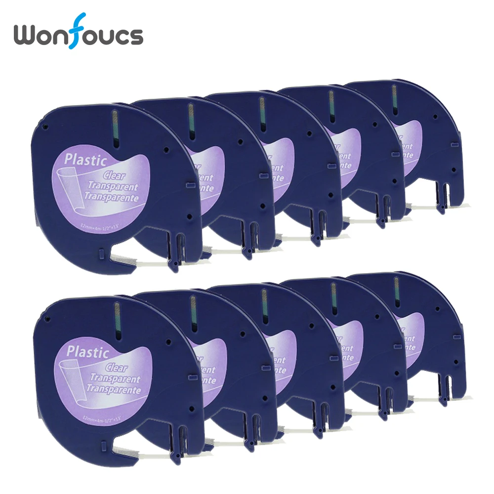 

12mm Compatible Dymo LetraTag LT Tapes 16952 12267 Plastic 10pcs/lot Black on Clear Printer Ribbons For Label Machine Typewriter