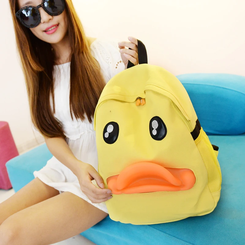 

2019 fashion Giant Duck Backpack Women Yellow Canvas School Backpack Large Capacity Travel Back Pack Bag For Teenage Girls