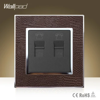 

Module Wallpad Smart Home Tel Socket Goats Brown Leather Frame RJ11 Double Tel Jack Port Socket Free Shipping