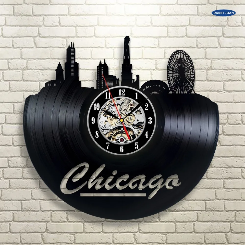 Chicago Vinyl Record Clock Wall Decoration Modern Vintage Art Room saat