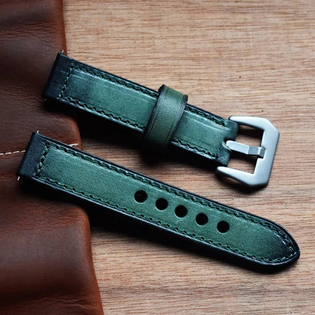 Vintage Watch Straps Leather Stainless Steel Buckle Watch Strap Belts Wistband Bracelet for Panerai 20mm 22mm 24mm Green
