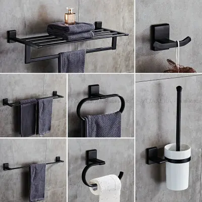 

European Antique Solid Copper Bathroom Shelf Black Liquid Soap Dispenser Black Robe Hook Bathroom Accessories Set Paper Holder